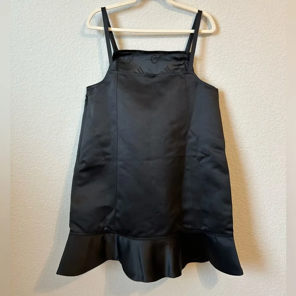 NWT GANNI Duchesse Satin Mini Dress in Black, Size 42 (US 10/12) - Picture 3 of 12
